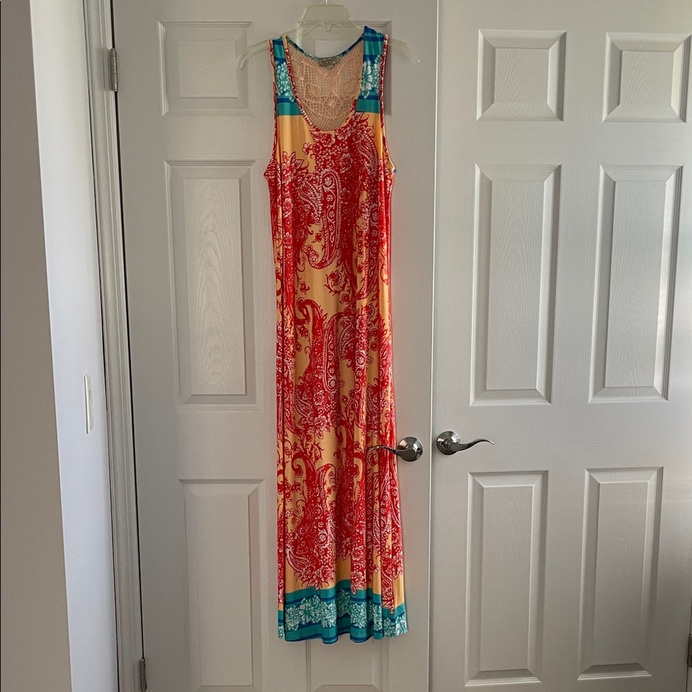 One world red and orange Paisley Maxi Dress size large